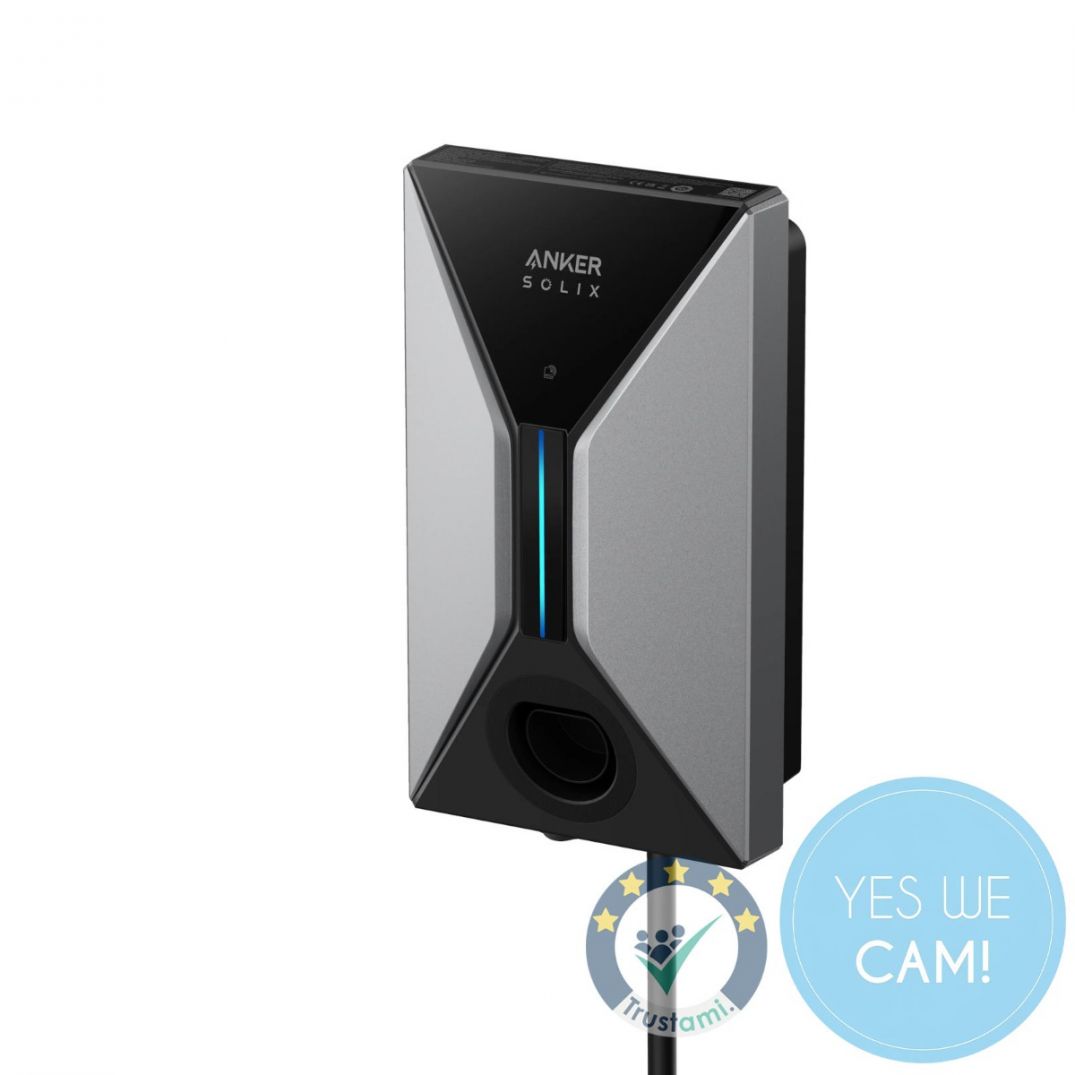 Anker V1 Smart EV Charger 7,4 kW in der Kabelversion als Frontansicht mit LED-Statusanzeige.