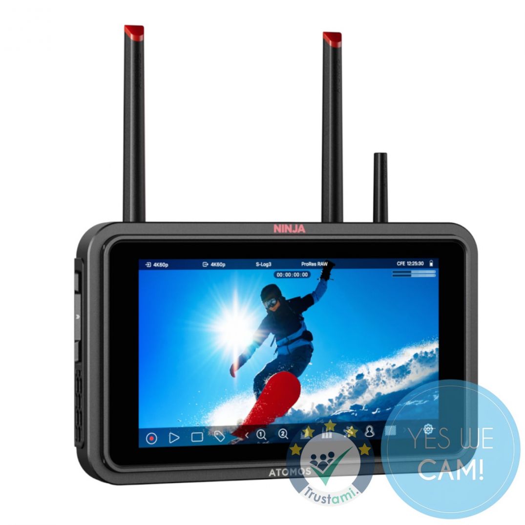 Atomos Ninja TX in der Frontalansicht mit aktivem HDR-Touchscreen