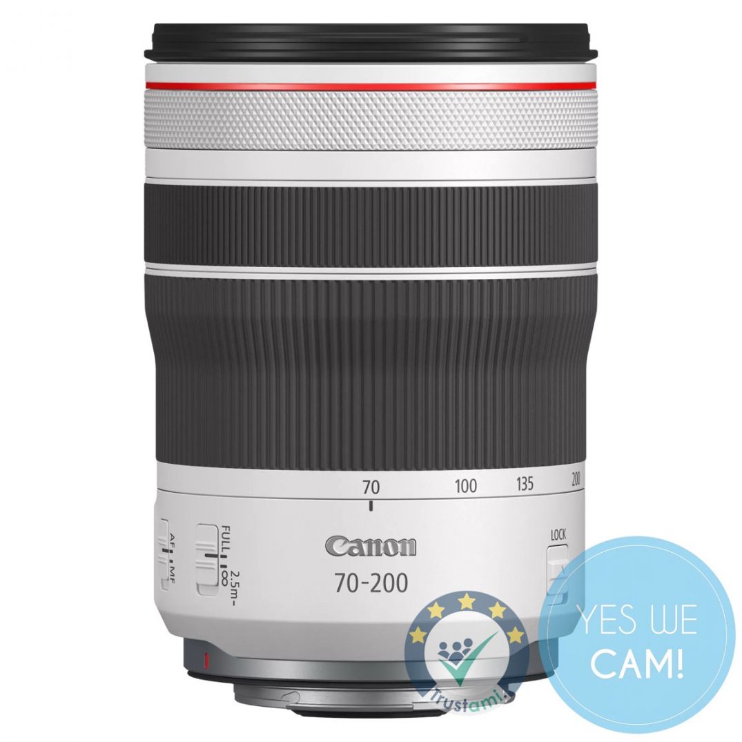 Kompaktes Canon RF 70-200mm F4L IS USM Telezoom der L-Serie mit 5-Stufen-Bildstabilisator und Dual Nano USM Autofokus. Logo