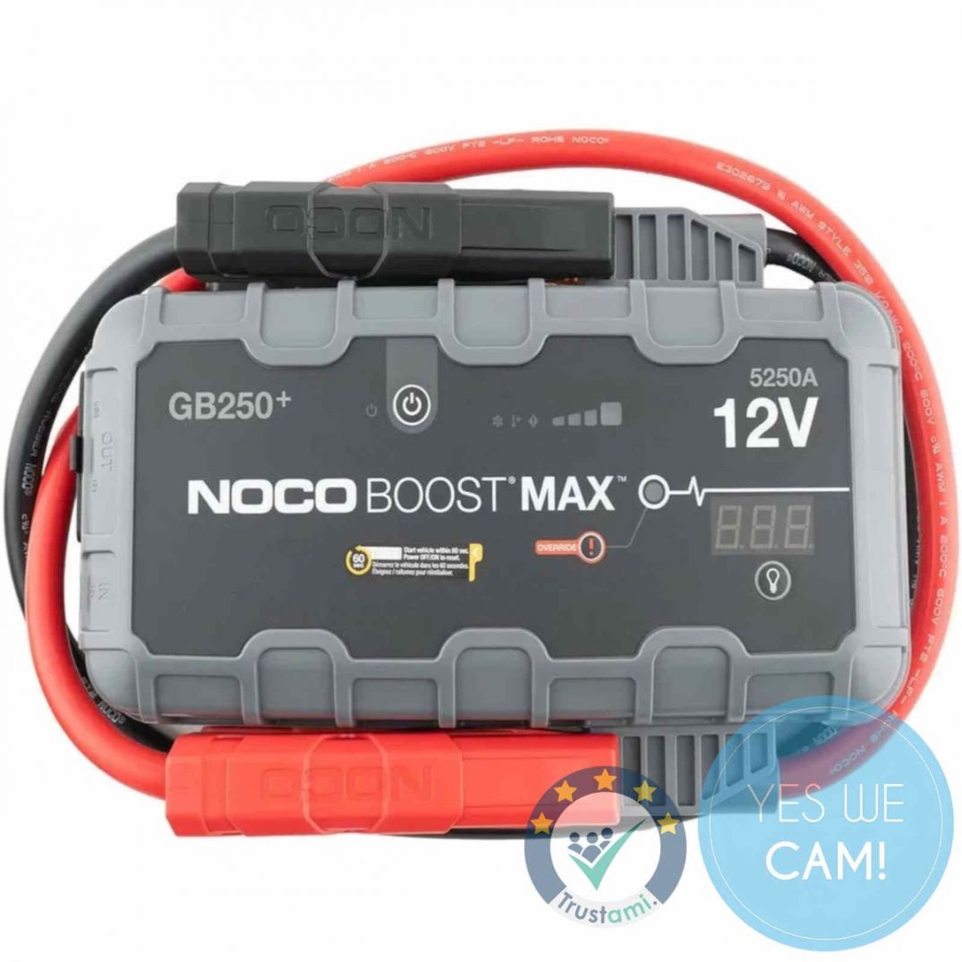 NOCO GB250 tragbares 12V Lithium-Starthilfegerät mit 5.250 A Spitzenstrom in Frontansicht
