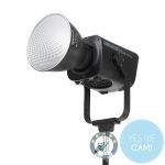 amaran Ray 660c Vollfarb-COB-LED-Leuchte mit montiertem Reflektor auf Stativ, schräg von vorne freigestellt