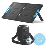 Komplettset aus Anker Solix DC300X Powerstation und Anker PS100 Solarpanel für mobile Stromversorgung.