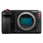 Rückseite der Canon EOS C50 mit Anschlüssen und drehbarem LCD-Touchdisplay
