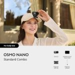 DJI Osmo Nano Standard Combo 128 GB mit Magnet-Hutclip an einer Kappe sowie Kamera, Vision Dock und Magnet-Trageband