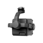 DJI Zenmuse L3 in schräger Rückansicht mit Gimbalhalterung und geschlossenem CFexpress Kartenfach vor weißem Hintergrund.