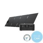 EcoFlow RIVER 3 Solargenerator mit 45W PV-Solarpanel, Powerstation vor seitlich geneigtem Panel