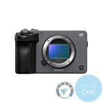 Sony FX5 Vollformat-Cinema-Kamera in Frontansicht mit Trustami-Overlay