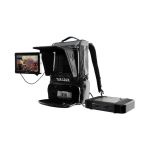 Teradek Live Prism JetPack Komplettsystem mit geöffnetem Rucksack, abnehmbarem Monitor und Encoder-Einheit