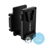 Teradek Battery Cradle RX V Mount Bolt 7 in Schrägansicht mit V Mount Akkuaufnahme und sichtbarer Kontaktleiste.