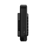 Teradek Bolt Mobile RX 1500 in der Seitenansicht mit Pairing Taste und zwei blauen Statusanzeigen.