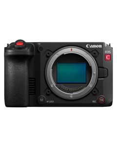 Rückseite der Canon EOS C50 mit Anschlüssen und drehbarem LCD-Touchdisplay
