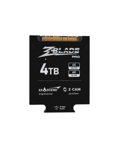 Exascend ZBlade 4TB Pro NVMe SSD für Z CAM E2-F6 Pro, tragbarer 6K Aufnahmespeicher mit 4TB Kapazität und 20 Gbps USB Anschluss, Produktansicht schwarz